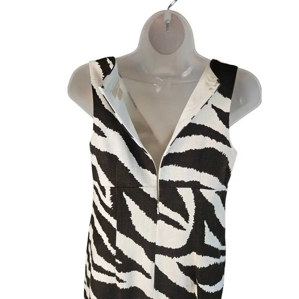 Michael Kors Brown Cream Animal Print Halter Body Con Dress Sz 4 Zebra Pockets - Picture 6 of 11